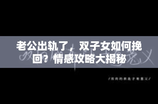 老公出轨了，双子女如何挽回？情感攻略大揭秘