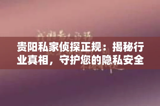 贵阳私家侦探正规：揭秘行业真相，守护您的隐私安全