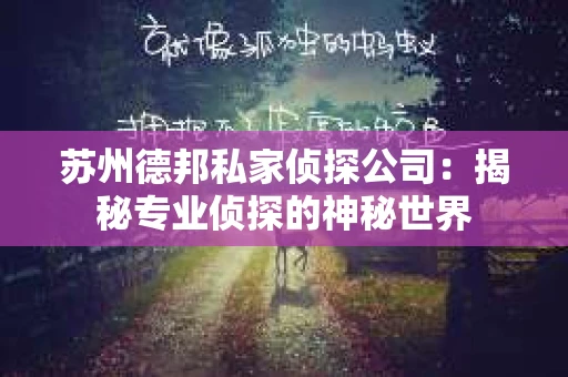 苏州德邦私家侦探公司：揭秘专业侦探的神秘世界